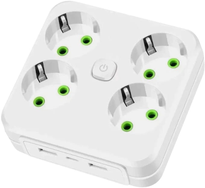 EU-stekkerdoos met 4 stopcontacten en USB-oplaadpoorten - 2 USB en 1 USB C - 2500W