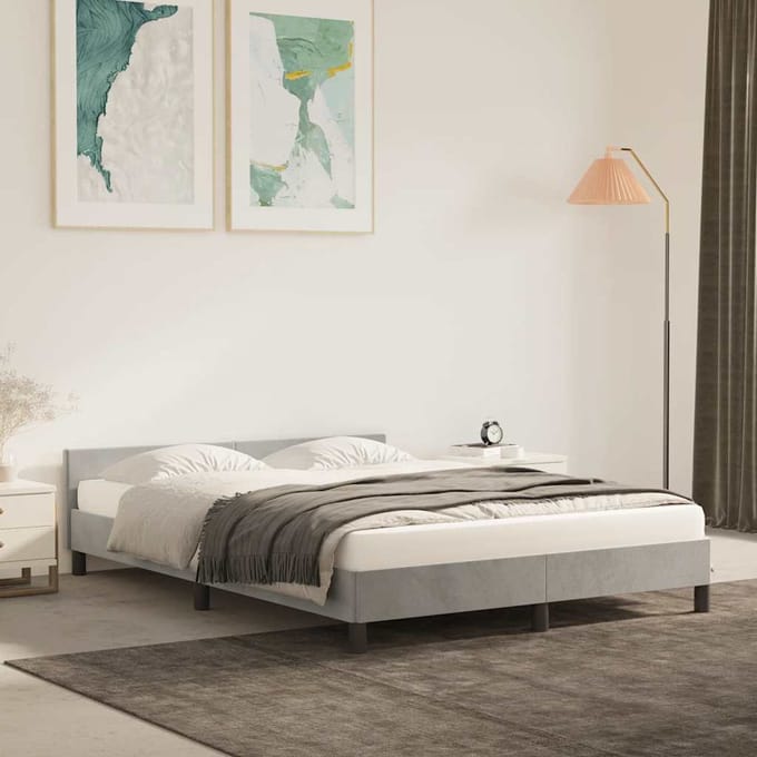 vidaXL - Bedframe - zonder - matras - 140x190 - cm - fluweel - lichtgrijs