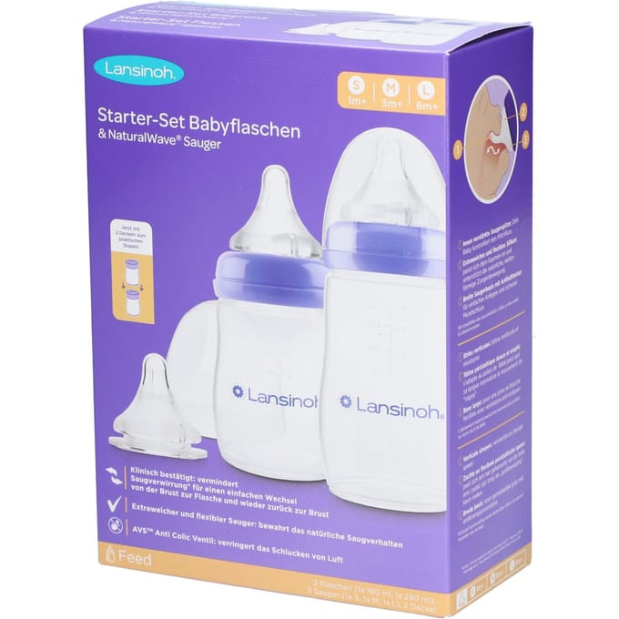 Startersset Lansinoh - Babyflessen - 4-delig - Natural Wave Spenen - BPA- en BPS-vrij