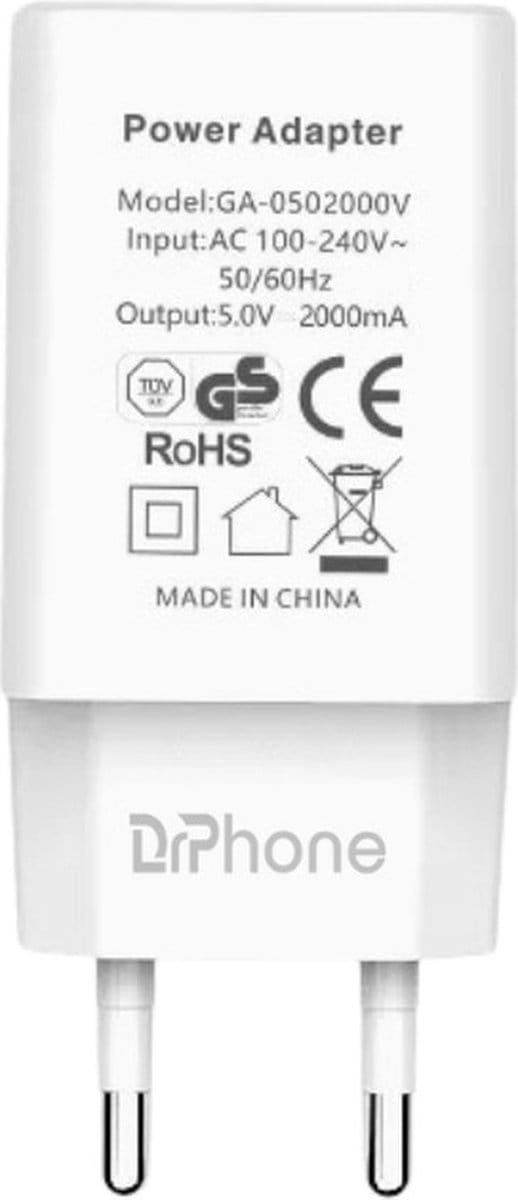 DrPhone LS6 - Universele USB Lader - 10W Lader - wandlader - 5V/2A - Thuislader - Adapter – Wit