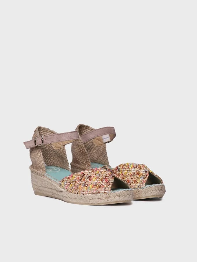 Espadrilles met sleehak voor dames in veelkleurige stof | BRUNA