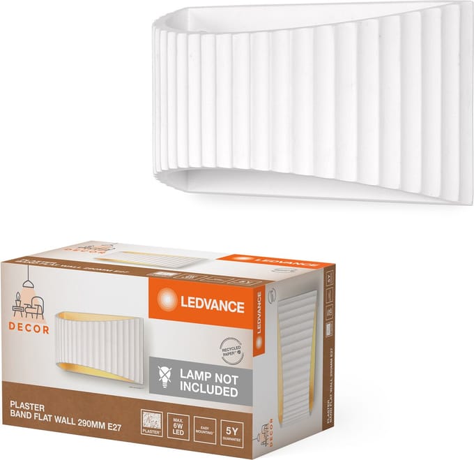 LEDVANCE Decor Plaster Band Platte Wandlamp 290 1XE27 Wit