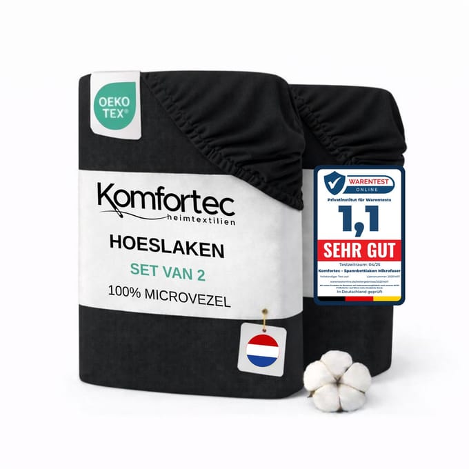 Komfortec Microvezel Hoeslaken set van 2 200x200 cm - 30cm Matrashoogte - Rondom Elastiek Zwart