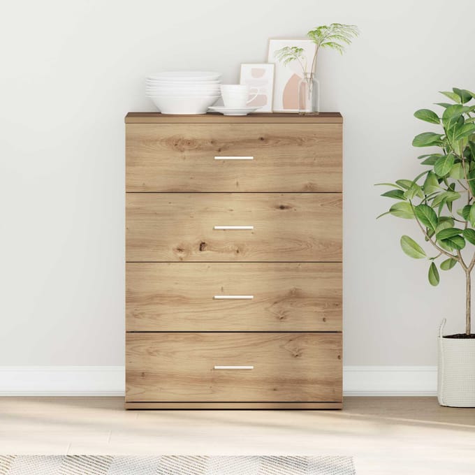 vidaXL - Dressoir - Artisan - Eiken - 60 - x - 39 - x - 80 - cm - Bewerkt - hout