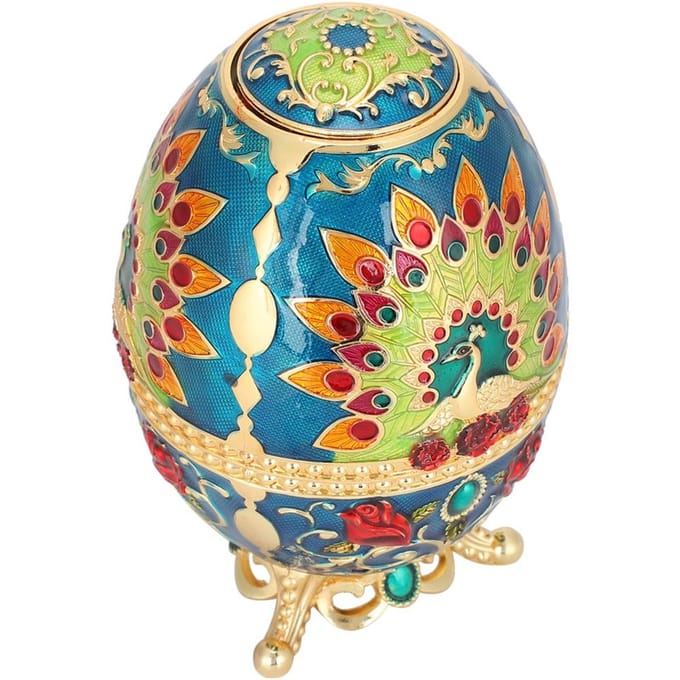 Tandenstokerhouder Retro Metaal Pauw Eivorm Draagbare Multifunctionele Opbergdoos blue