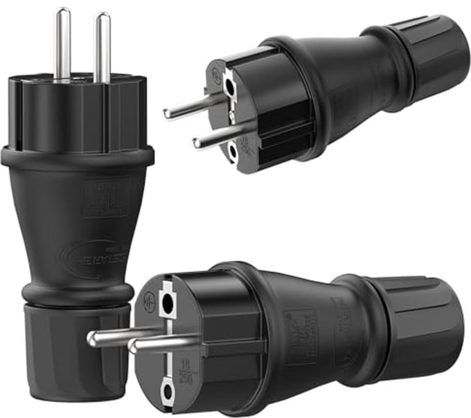 3-delige Set Schuko Stekkers - Robuuste 230V 3-polige Stroomstekkers voor Buitengebruik
