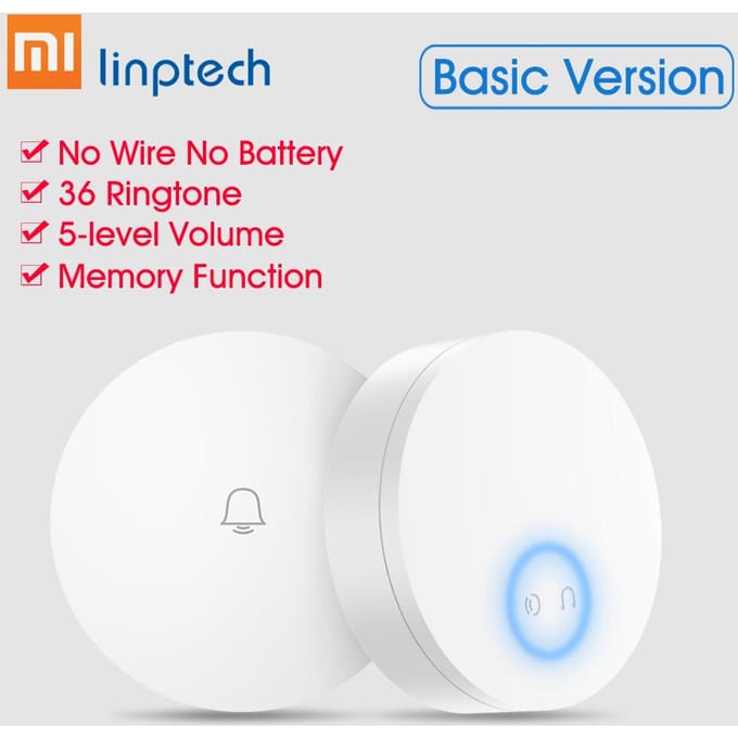 Linptech Zelfvoorzienende Draadloze Deurbel Zelfgenererende Elektriciteit Ringtone Geen Batterij Geen Draad Basisversie Basic Version