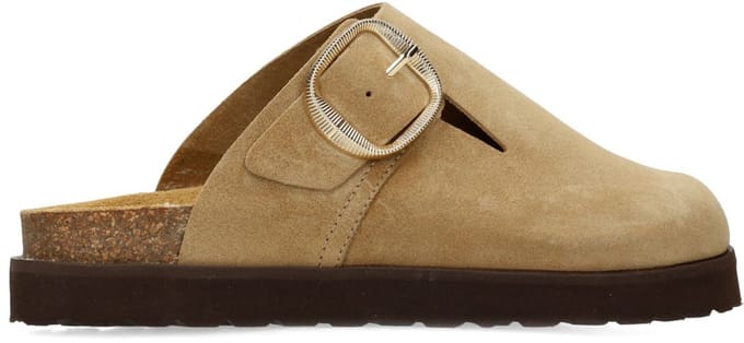 Sacha - Dames - Taupe suède clogs met gesp - Maat 38