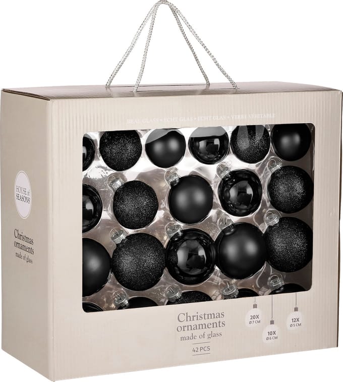Mica Decorations Kerstballen Set - 42 Stuks - Ø7 cm - Glas - Zwart