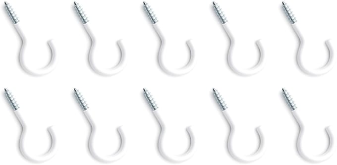 Dailygoods - Set van 10 Witte Gebogen Schroefhaken voor Bevestiging