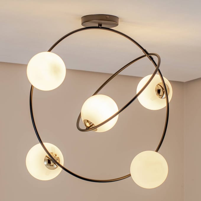 EMIBIG LIGHTING Plafondlamp Stardom, opaalwit/zwart, glas, E14