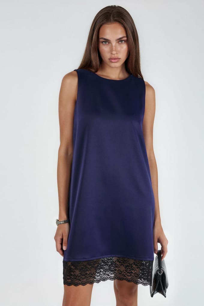 Satin Mini-jurk met Kantdetails
