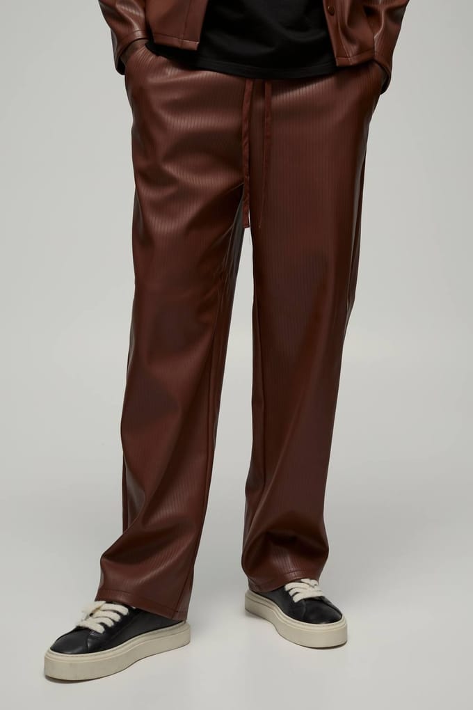 Relaxed Fit Elasticated Waist Embossed PU Trouser | Chocolate | Size Small