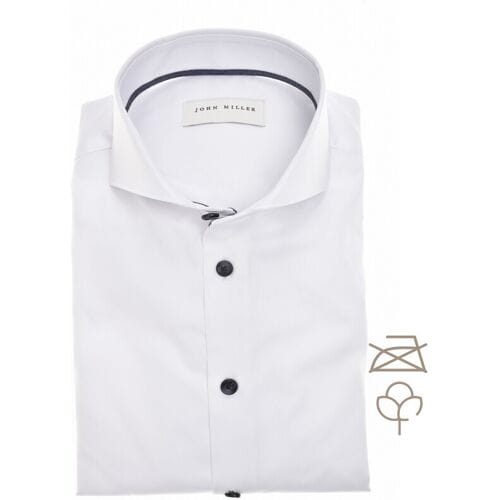 John Miller Overhemd Solid Color Fine Contrast Detail Non-Iron Cotton Wit-Donker Blauw / male