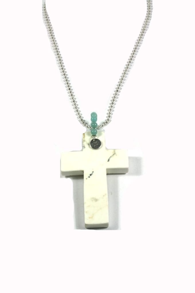 Heaven Eleven rvs ballchain met wit stenen kruis