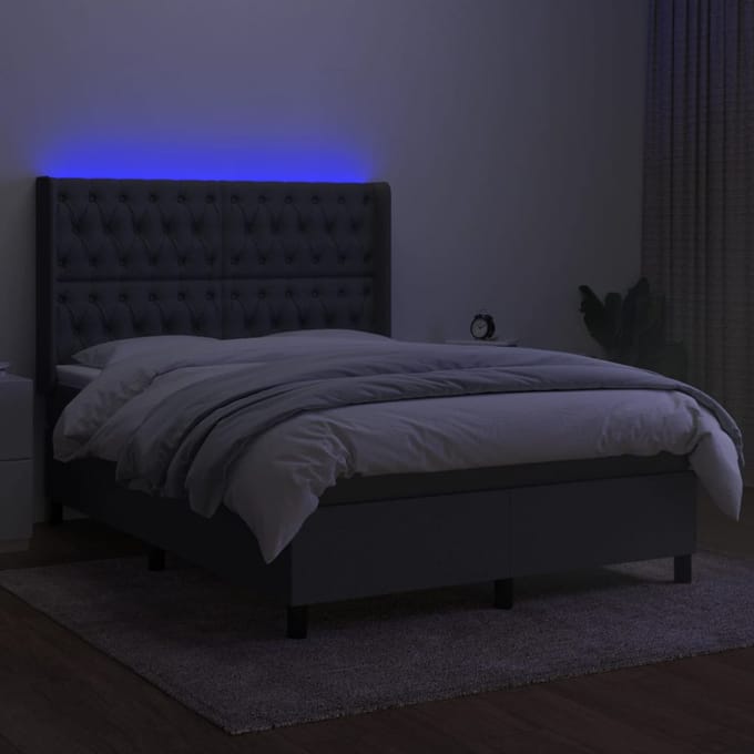 vidaXL - Boxspring - met - matras - en - LED - stof - donkergrijs - 140x190 - cm