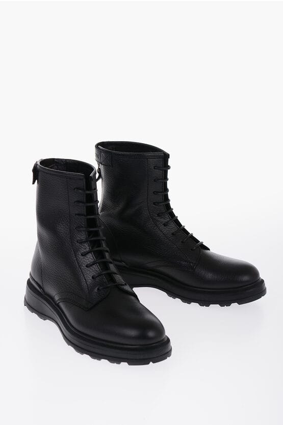 Werkschoenen van getextureerd leer met rits in zwart