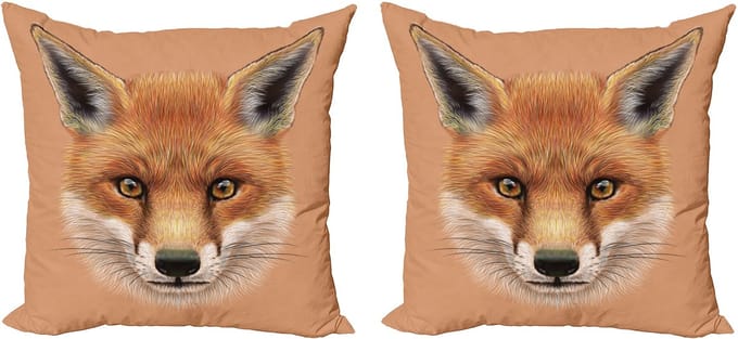 ABAKUHAUS Fox kussensloopset (2 stuks), pluizig bosgezicht, 50 cm, lichtbruin oranje wit