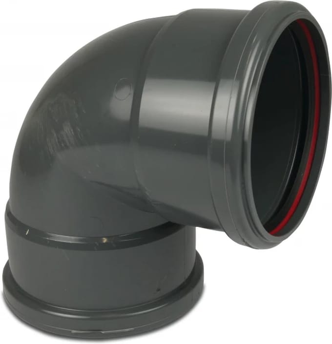 Bocht 87° PVC-U 160 mm SN8 manchet DN150 grijs KOMO/BENOR kort