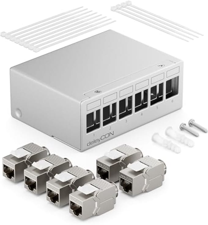 6-Poorts Patchpaneel Set met RJ45 Keystone Jack Modules voor Netwerksetup 1HE