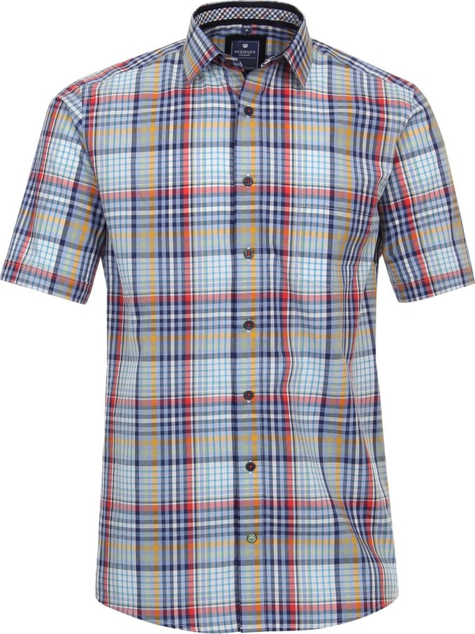 Redmond - overhemd - heren - Regular Fit - korte mouw - geruit blauw - maat L