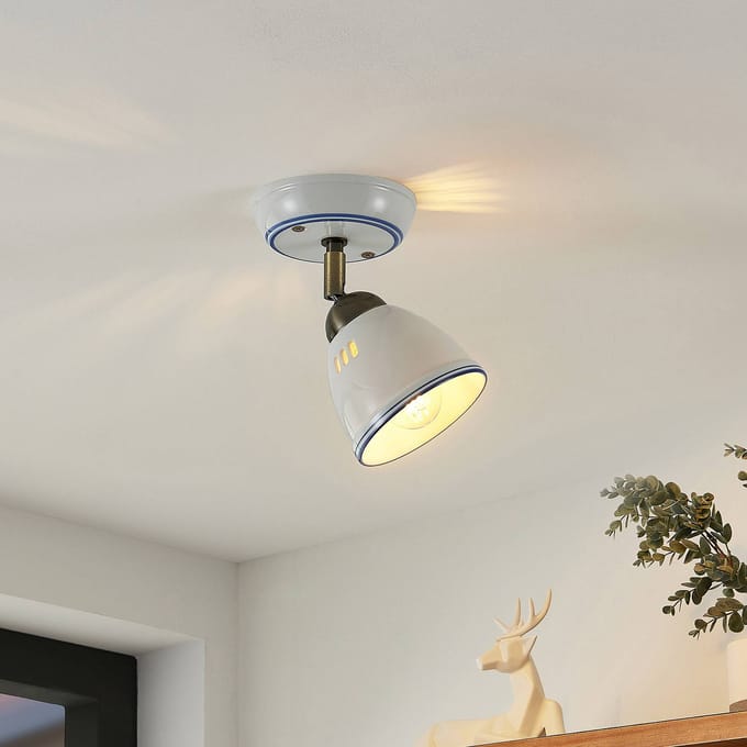 Lindby - buitenspot - 1licht - Keramiek, metaal - H: 16 cm - E14 - wit, brons, blauw