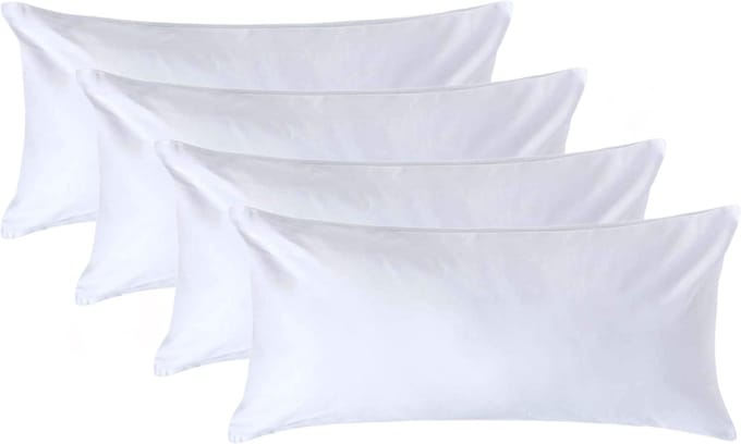Homescapes Luxe Satijn Kussensloop 40x80 cm – Wit – Set van 4 – 100% Egyptisch Katoen Satijn – Draaddichtheid 1000