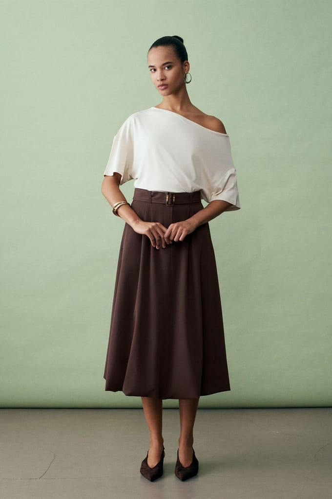 Hoge taille riem midi ballon rok