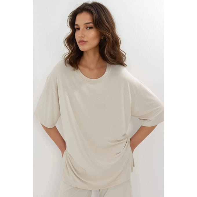 T-shirt met Splitdetails en Ronde Hals en Korte Mouwen