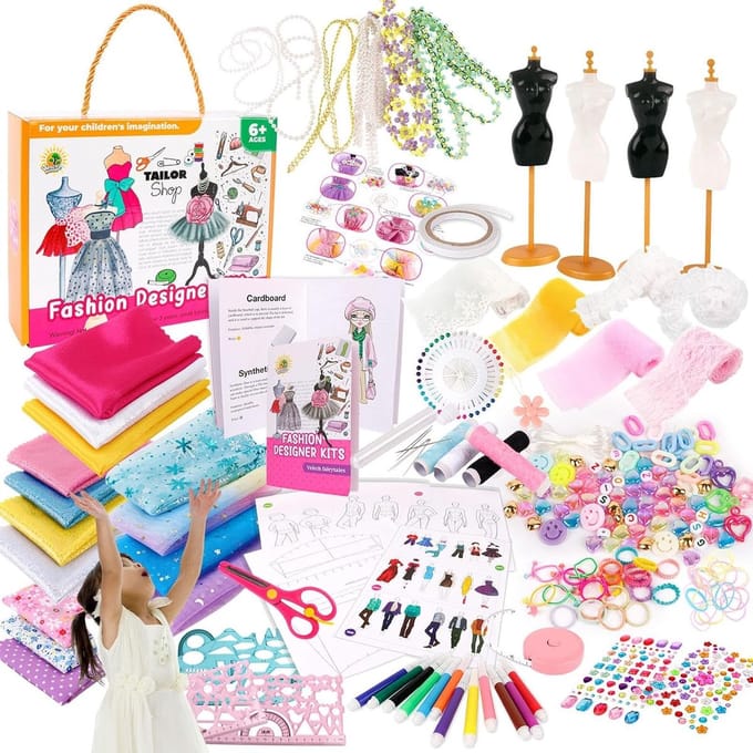 Mode Ontwerp Kit - Knutselpakket Meisjes - Kleding Maken - Inclusief 2 Mannequins - 345 Stuks - Multicolor