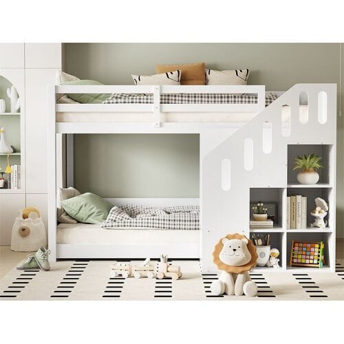 ModernLuxe Kinderstapelbed - 2x90x200 cm - met trapkast en leuning - Wit (zonder matras)