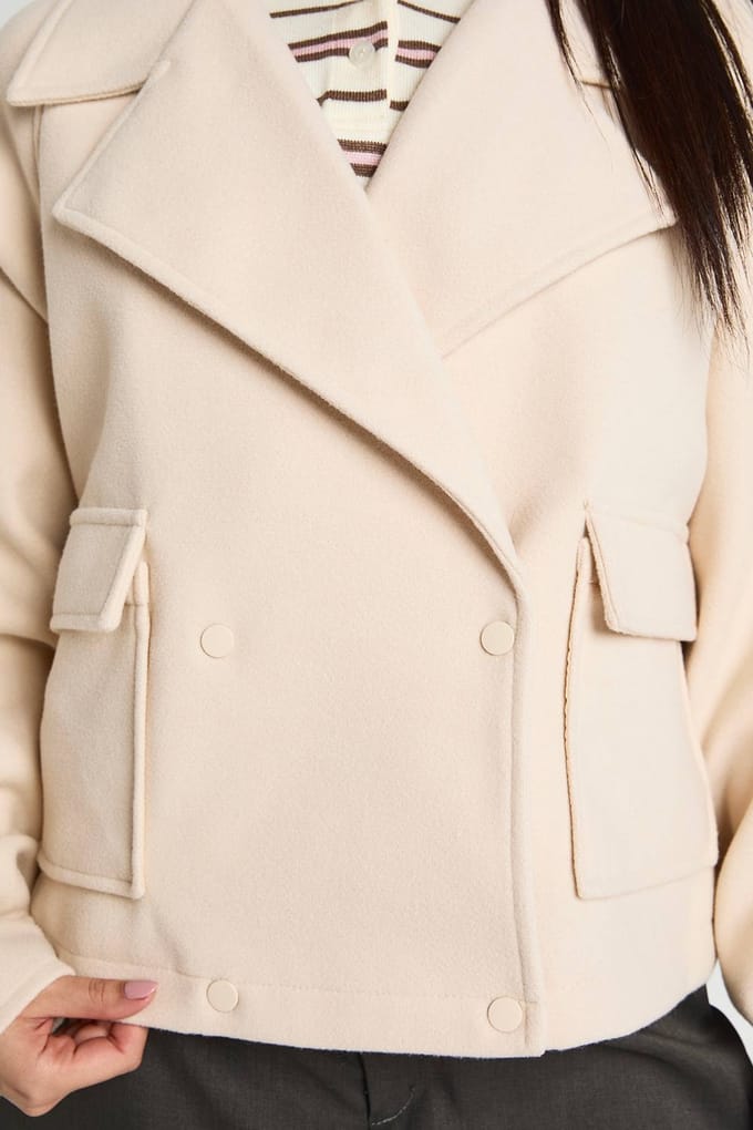 boohoo Dames Dubbelrij Jasje Met Wollen Look | Stone | Maat: 14