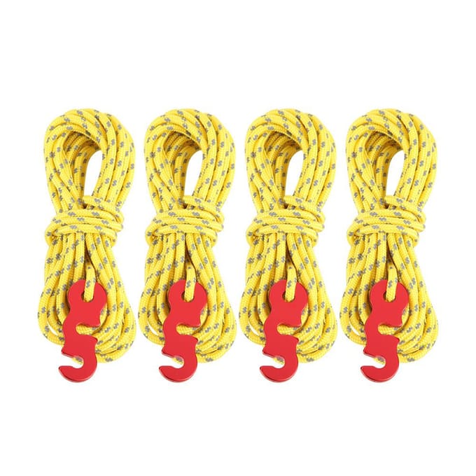 4 stuks Set Reflecterend Tent Windtouw Camping Koord Scheerlijn met S Ring Gesp Haak(Rood) yellow