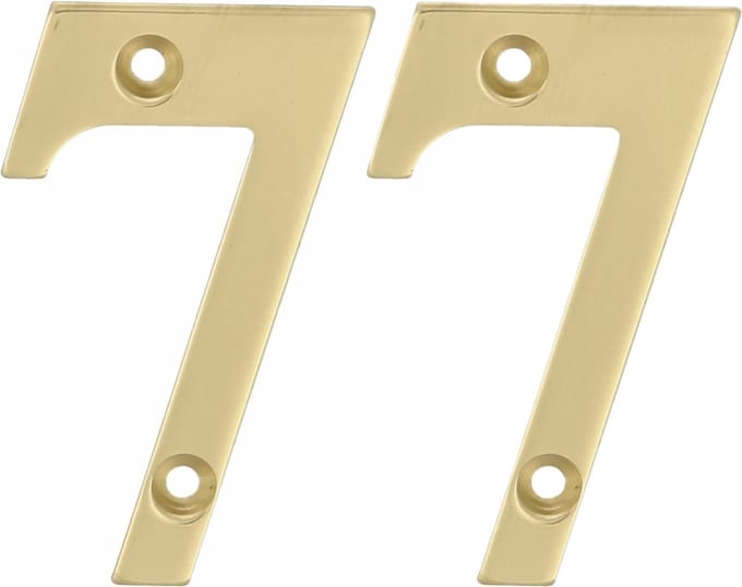 AMIG Huisnummer 77 - massief messing - 5cm - incl. bijpassende schroeven - gepolijst - goudkleur
