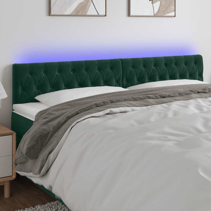 vidaXL - Hoofdbord - LED - 200x7x78/88 - cm - fluweel - donkergroen