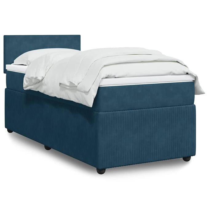 vidaXL - Boxspring - met - matras - fluweel - blauw - 90x200 - cm