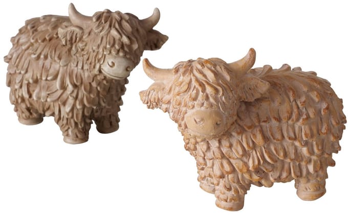Boltze - Beeld - Sculptuur - Schotse Hooglander - Set van 2 - Polyresin - 5.5x7.5x10cm