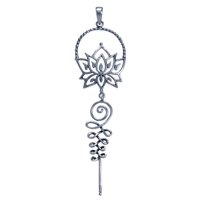 Hetty'S - Zilveren -Lotus - Hanger - Grote maat 75 X 28 mm - zilver collier van 42 cm