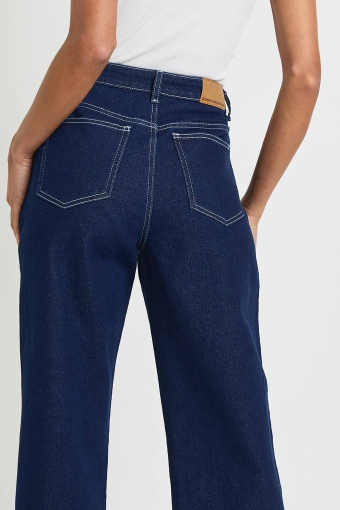 boohoo Dames De Hoge Taille Gecroppte Rechte Pijp Jeans | Indigo | Maat: 34
