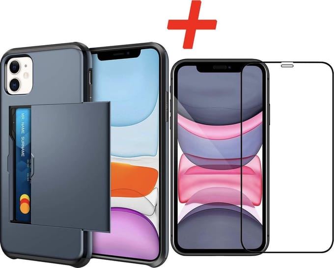 Geschikt voor Apple iPhone 11 Backcover | Donkerbauw | Pasjeshouder