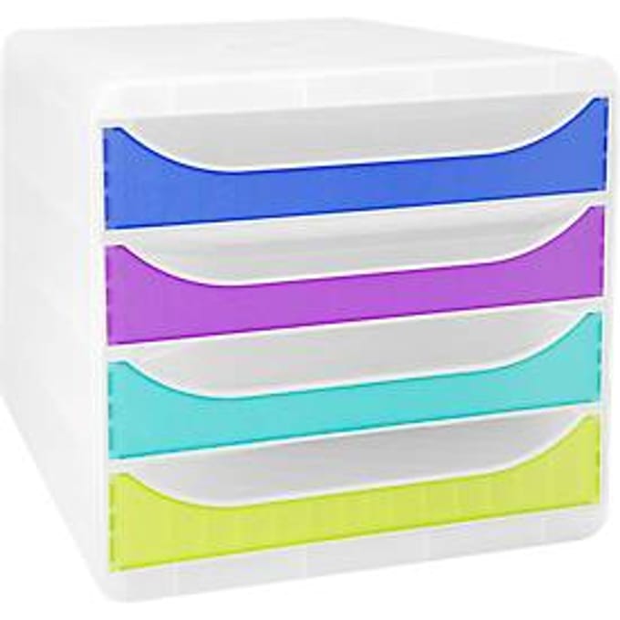 Exacompta Big Box Plus Chromaline assorti, 4 open laden A4/A4+/24x32 cm, geruisloos met stop, stapelbaar
