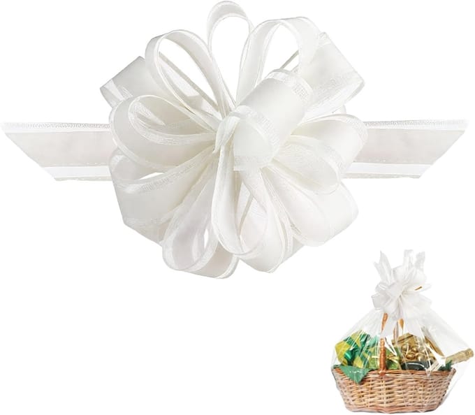 Geschenkstrikken Groot - Trekstrikken Set - Cadeau Verpakken - Elegant Reliëfdesign - 11 cm Bloem - Wit