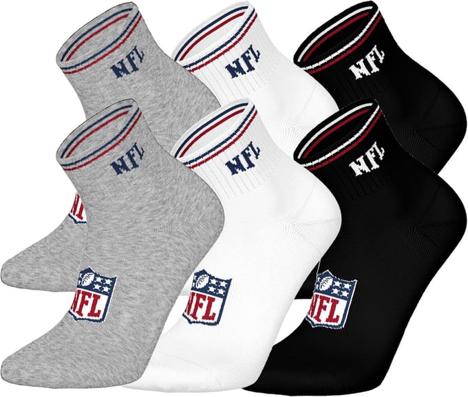 NFL SHIELD Quarter Socks - 6-pack - Grijs/Wit/Zwart - Maat 35/38