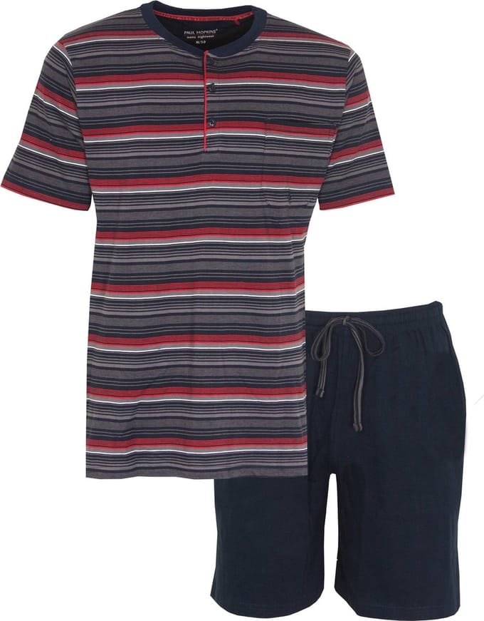 Paul Hopkins Heren Shortama - Pyjama Set - Blauw/Rood - Maat S