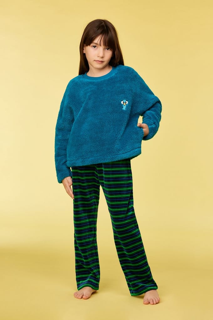 Woody huispak unisex - groenblauw - duif - 252-10-WPI-M/795 - maat 152
