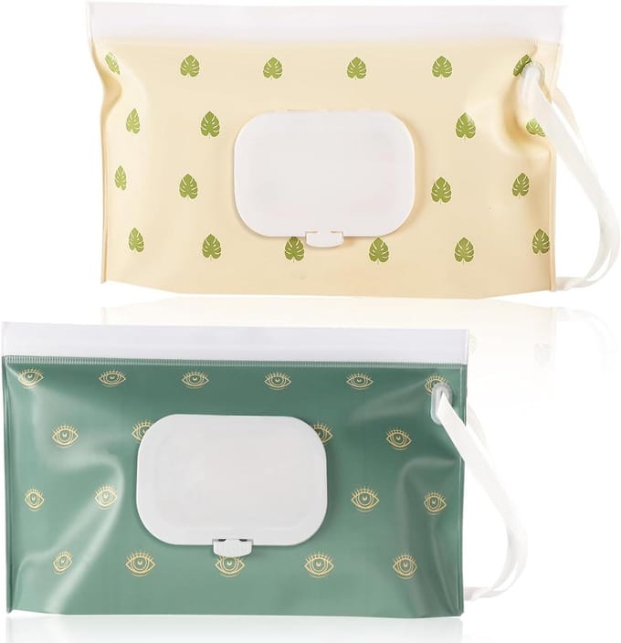 Babydoekjes Dispenser - Hervulbare Houder - Draagbaar Gemak - Grote Capaciteit - 2 Stuks - Groen & Beige