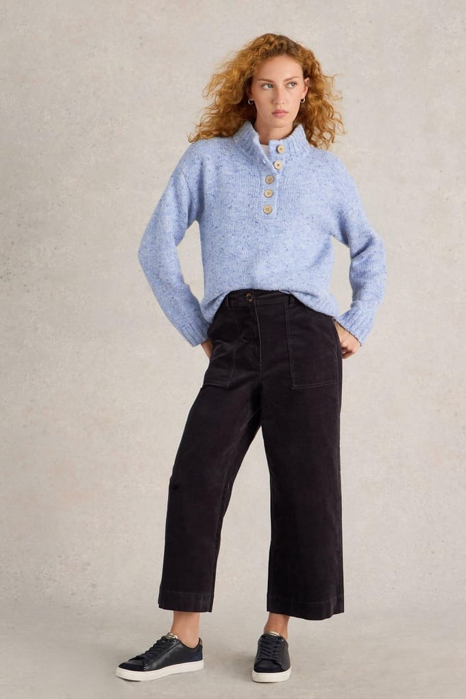 White Stuff Bella Button Jumper Blue Multi Maat: 22 | Sweaters Outlet | Dames | Blauw