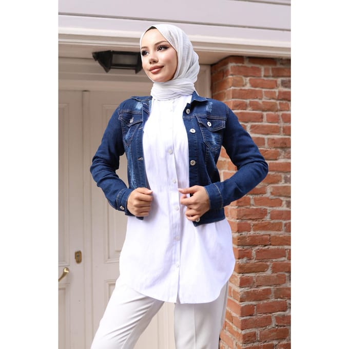 Geknopt Denim Jasje Donker Denim