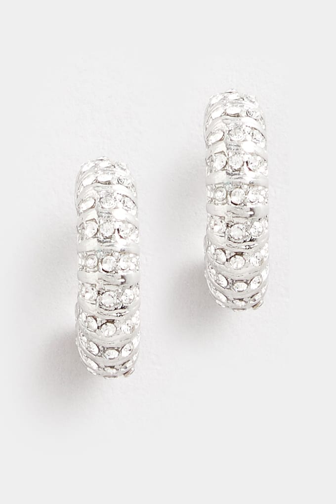 Yours Brede Mini Oorringen Met Diamantjes In Zilversize One Size