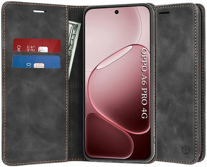 Hoesje geschikt voor Oppo A6 Pro - Techsuit Confy Book Wallet Case - Zwart
